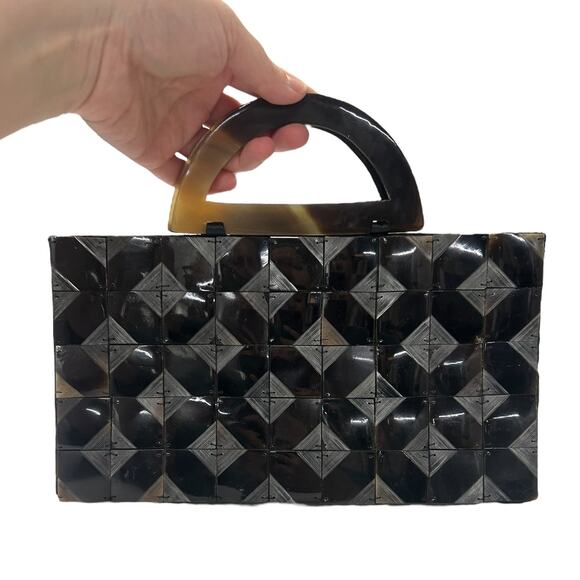 Y2K Geometric Box Clutch Purse Black Lucite Handle Mad Bags‎ Vietnam - Picture 1 of 11